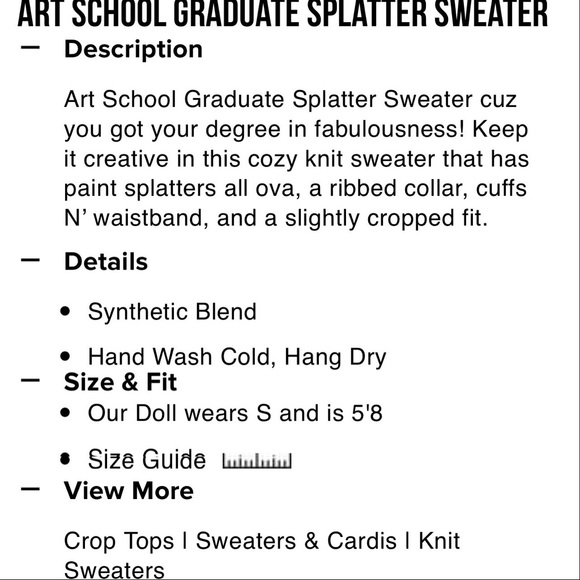 Dolls Kill Paint Splatter Knit Sweater, Size Large - Picture 15 of 15